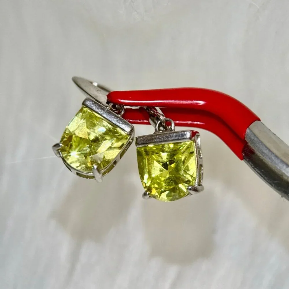 Silver 925 Green Cz Dangle Earrings‎